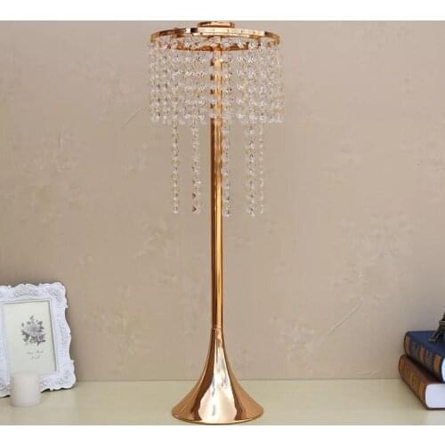 Wedding Gold Centerpiece Crystal Tall Flower Chandeliers Stand Rack Candle Holder Acrylic Crystal Decorations