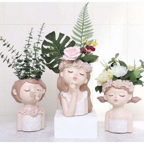 Creative Resin Girl Flower Pot Decoration Succulents Balcony Flower Pot Home Decoration Statue Handicraft Decoration Garden Pots