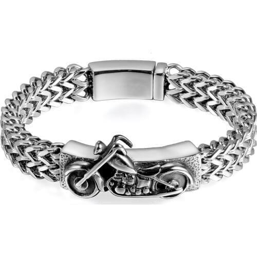 Boniskiss Mens Punk Motorcycle Biker Stainless Steel Wheat Chain Heavy Bracelet