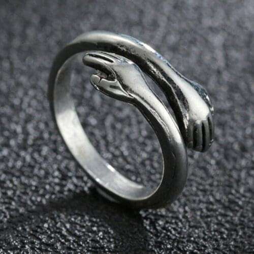 Vintage Creative Love Hug Silvery Color Ring Palm Hand Women Mens Fashion Lady Open Ring Jewelry Gifts for Lovers