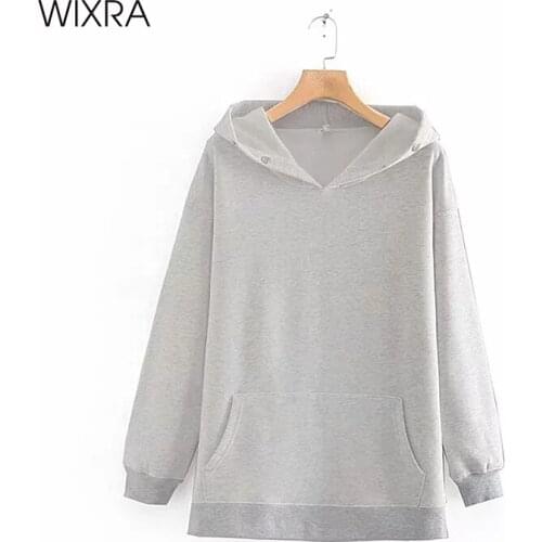 Wixra Womens Warm Sweatshirts Femme Basic New Fashion Pocket Hoodies Velvet Clothes Autumn Spring Loose Casual Tops
