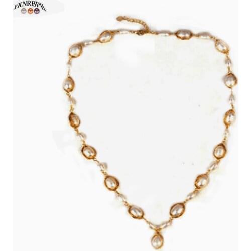 YKNRBPH Womens Original Design hand-made 14k natural Pearl Necklace Baroque Pearl sweater chain