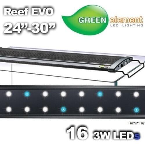 Green Element EVO 24"-30" LED Aquarium Light Fixture - Reef Capable 16x3W