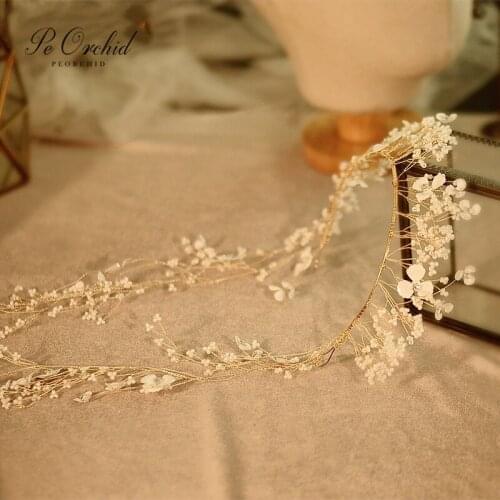 PEORCHID Handmade flower Bridal Hair Bands For Women Headpeice Wedding Hair Accessories Fairy Korean Bridesmaid Bride Headband