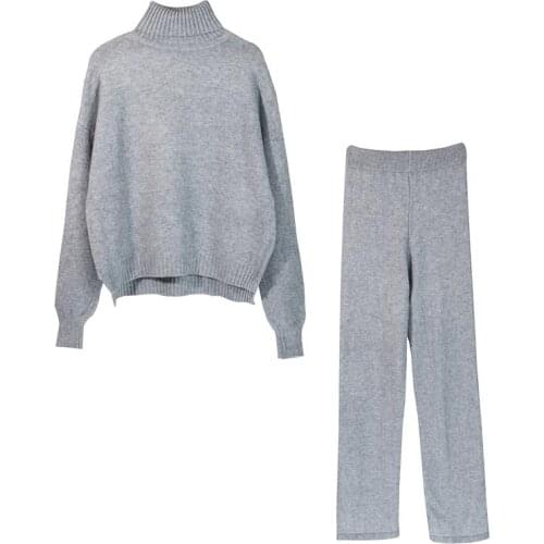 Streetweat Knitted Two Piece Sets for Women Fashion Korean Sweater Tops and Straight Pants Outfits Woman Tracksuits Clothing