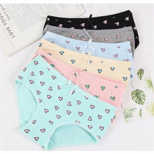 1PC Womens Love Printing Underwear Low Waist Briefs Simple Cotton Girls