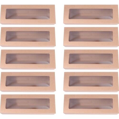 10pcs Macaron PVC Boxes with Clear Window Paper Packaging Box Cookie Containers for Home Dessert Shop (Kraft Paper, Small)