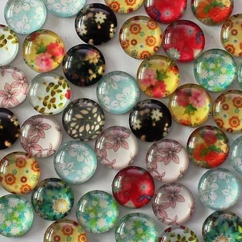 12mm Mixed Style Cartoo Flower Round Glass Cabochon Dome Jewelry Finding Cameo Pendant Settings 50pcs/lot (K03046)