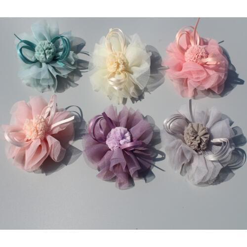 120ps/lot spring Style 8CM gauze Flower for kids Headress Hair Accessories handmade Flowers for headband garment accessories