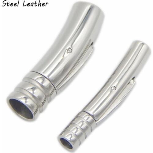 20pcs/lot engrave logo hole:3/4/5/6mm Stainless Steel bayonet Clasp Leather Cord Clasps pushlock Buckle DIY Jewelry Making