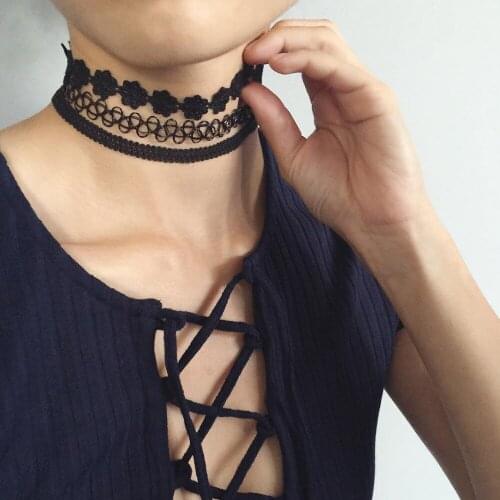 3 Pcs/Set Vintage Lace Flowers Leaves Irregular Black Choker Necklace Charm Party Jewelry Gift Fashion Female Necklace Set