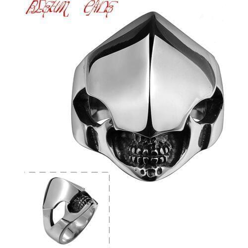 316L Stainless Steel Punk Cool Smooth Aliens Mask Helmet Skeleton Fashion Ring for Men Punk Jewelry