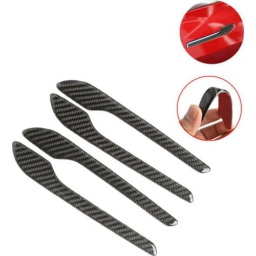 4Pcs/set Carbon Fiber Side Door Handle Cover Trim Outer Door Handle Sticker Easy Installation For 18-19 For Tesla Model 3
