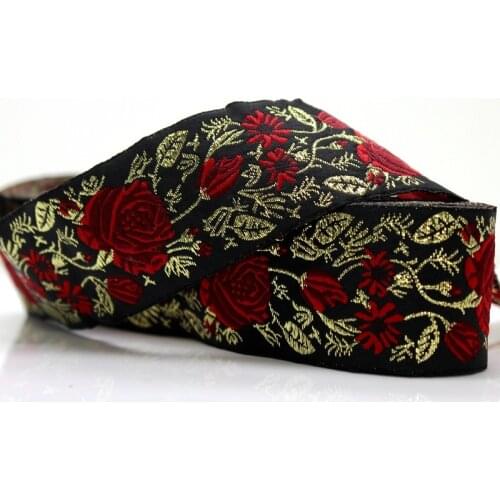 5 Yards Beautiful Rose Flower Jacquard Webbing Ribbon Straps for Shoes Bag Apparels Curtain Decoration Diy Sewing Material Sup