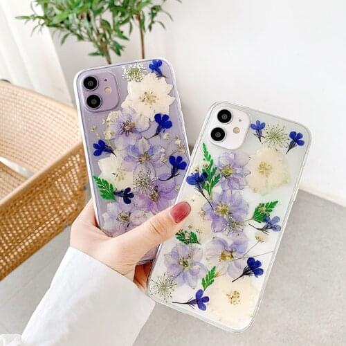 Dried Flower Rose Phone Case For iphone 12 11 pro XS Max X 7 8 plus Phone Case Fashion Floral Transparent Soft Cover Cute Coque