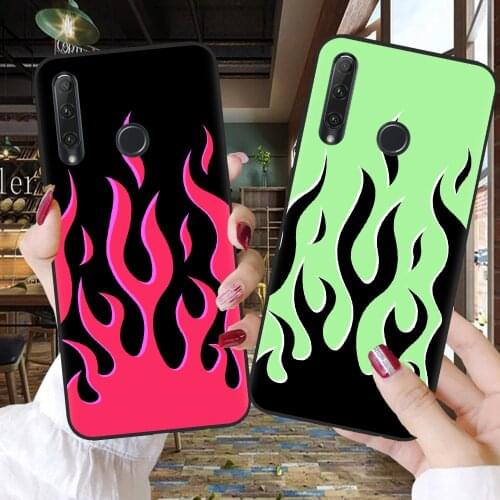 Fashion Red Flame Pattern Phone Case For Huawei Honor 10 20 30 Lite 10i 30i 8C 8X 9X Pro 10X Lite Soft Silicone Couples Cover