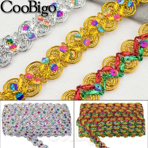 5 Meter Lace Ribbon Trims Colored Sequins Curve Braided Fabric Silver 24mm for DIY Decoration Sewing Clothing Accessories