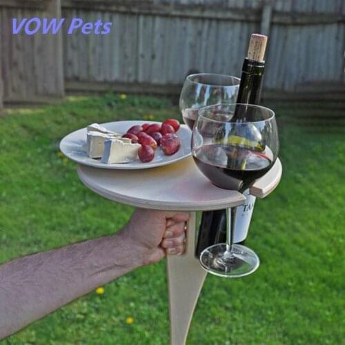 VOW Pets Outdoor Wine Table with Foldable Round Desktop Mini Wooden Picnic Table Easy To Carry Wine Rack Dropshipping 2021 New
