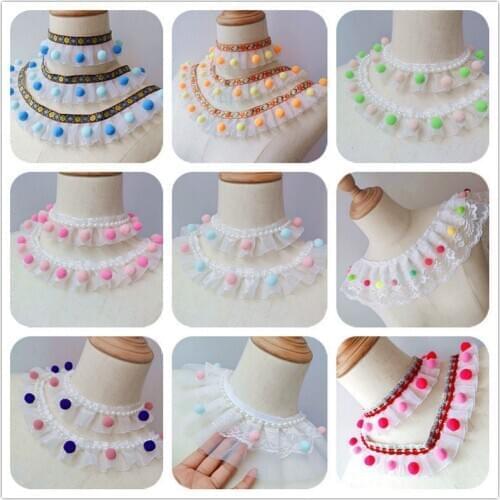 Diy pastoral clothes neckline Princess pleated flower velvet ball pet accessories lace gauze lace accessories