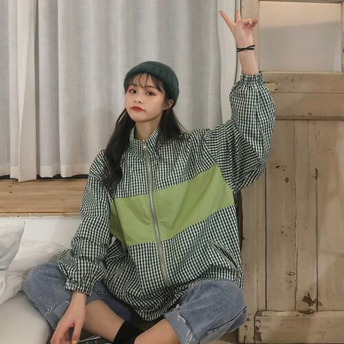 Women Windbreaker Jacket Femalelatticecolor Patchwork Jacket Basic Jackets Color lattice Coats For Women