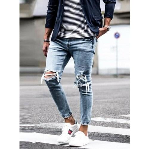 New Style Skinny Jeans men Streetwear Destroyed Ripped Jeans Homme Hip Hop Broken modis male Pencil Biker Jeans