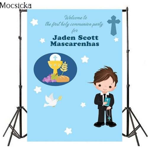 Mocsicka Background For Photography Studio Blue Flower Boy My First Holy Communion Reception Bible Backdrop Photophone Photocall