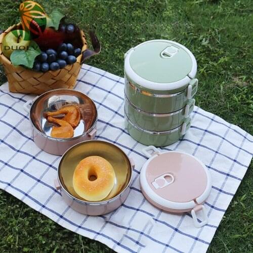 Duolvqi Stainless Steel Sealed Lunch Box Heat Insulation Dinner Pail Portable Bento Box Food Containers Kitchen Dinnerware