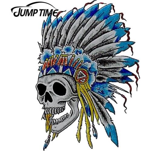 JumpTime 13cm X 9.1cm Skeleton Native American Head Dress Decal Window Reflective Decals Auto Covers Waterproof Car Stickers