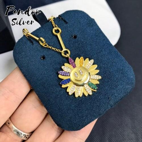 Yellow Silver Heart & Multicolor Daisy Adjustable Necklace And Clover Pendan ,High Quality S925 Sterling Silver Jewelry 1:1 Copy