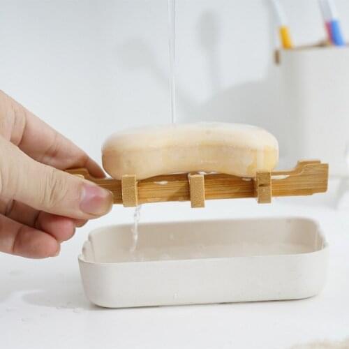 Square Soap Holder Bamboo Fiber Sink Drainage Soap Dish Set for Bathroom Soap Shower Kitchen Accessories