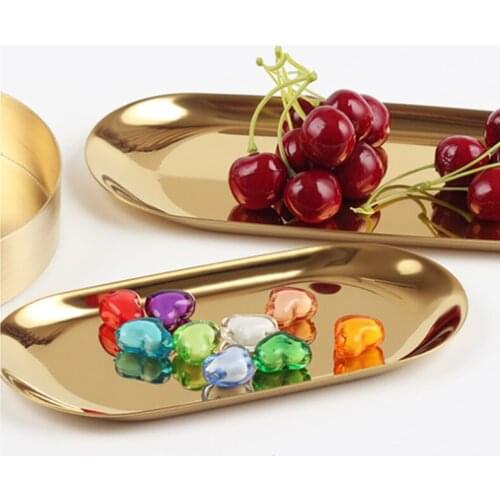 Nordic Oval Metal Jewelry Tray Gold And Silver Ornaments Desktop Organizer Decoration Kitchen FRUIT Food Storage Plate