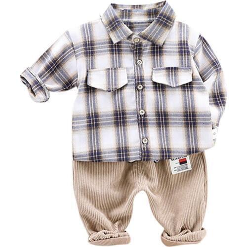 Baby Boy Fashion Clothing Set Casual Kid Suits Autumn Spring Children Clothes Boy Classic Plaid Shirt Leisure Pants Outfits