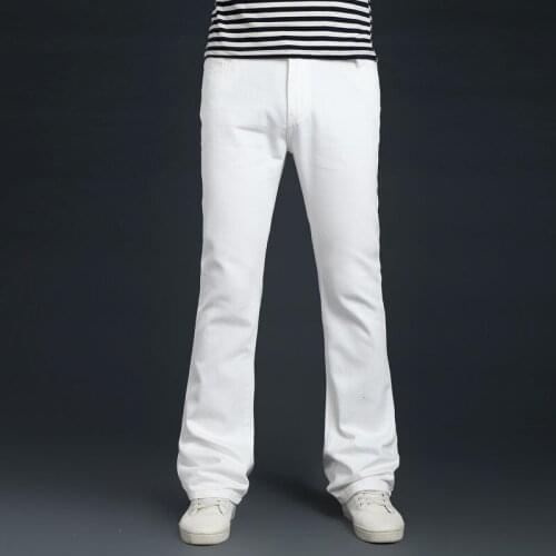 Mens Flared Jeans Slim White Denim Pants Solid Autumn Winter Men Clothing Bell-bottom Jean Plus Size 38 Bootscut Trousers