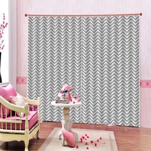 Custom Gray Stripes Painting Indoor Decor Curtain Polyester Fabric For Living room Bedroom Half-Blackout Window Drapes Decor