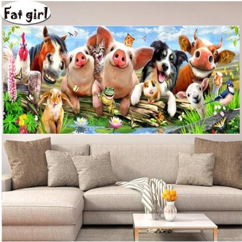 Animal collection DIY Crystal full drill square 5D diamond painting cross stitch kit mosaic round rhinestone pig,cat,dog decor