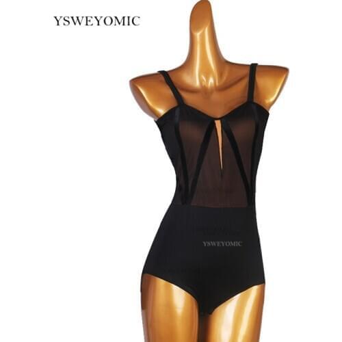 2021 New Style Women Sexy Sling Latin Dance Tops Black Lycra Mesh Standard Halter Modern Salsa Latin Dance Bodysuit