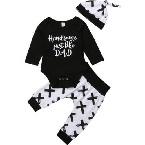 3Pcs Newborn Clothes Baby Boy Clothing Cotton Letter Print Long Sleeve Romper Tops Pants Hat Toddler Outfits Boys Sets Clothing
