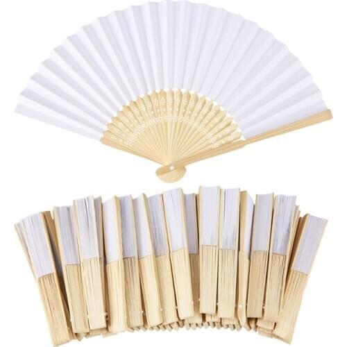 Practical 50 pcs/lot White Folding Elegant Paper Hand Fan Wedding Party Favors 21cm(white)