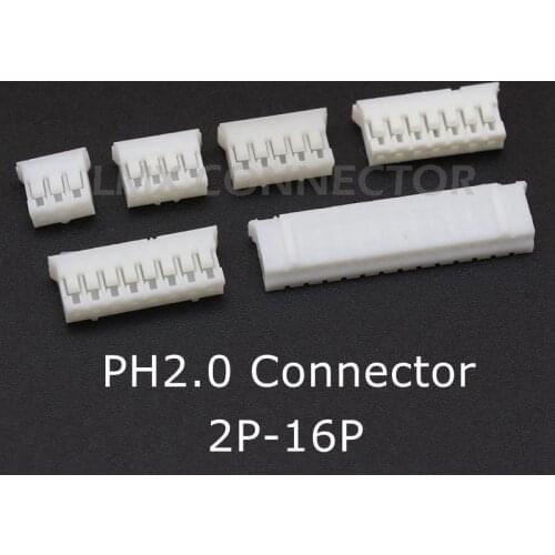 50PCS PH2.0 Connector 2P 3P 4P 5P 6P 7P 8P 9P 10P 12P 14P 16P 2mm 2.0mm Pitch Female Housing