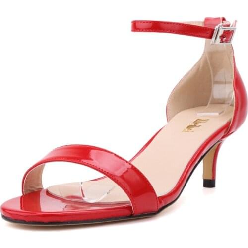 Office Sandals Women Mid Heel Summer Slip-on Buckle Ladies Shoes Round Toe PU 6CM Thin High heels women shoes 2020 size 35-42