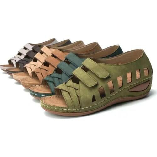 Summer Fashion Buckle Sandals Female Gladiator Hollow Slope With Thick Sole Casual Shoes Female Soft Sole Beach Shoes Large Size