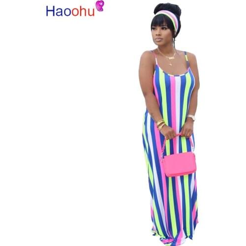 Rainbow Striped Print Summer Maxi Sundress Women Spaghetti Strap Sleeveless Boho Dress Sexy Backless Club Party Dress With Scarf