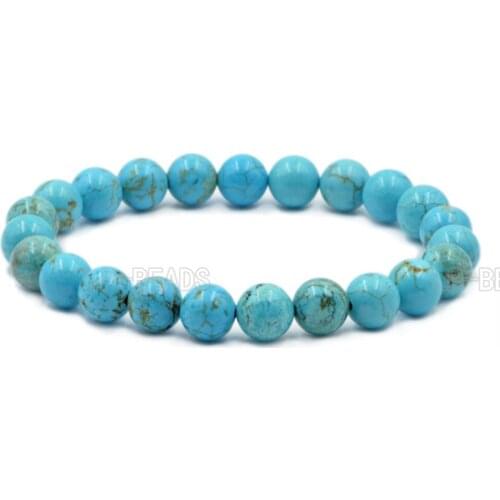 Handmade 8mm Blue Tur-quoise Mens Womens Round AAA Gem stone Beads Stretchable Bracelet 7.5'' 5pcs/Pack Fashion Jewelry
