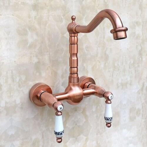 Wholesale And Retail Wall Mounted Bathroom Wash Basin Mixer Sink Faucet Red Copper Hot and Cold Water Mixer Tap lrg032