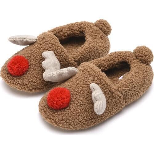Suihyung Winter Kids Indoor Shoes New Cartoon Reindeer Children Plush Slippers Warm Fleece Female Girl Slides Baby Home Slippers