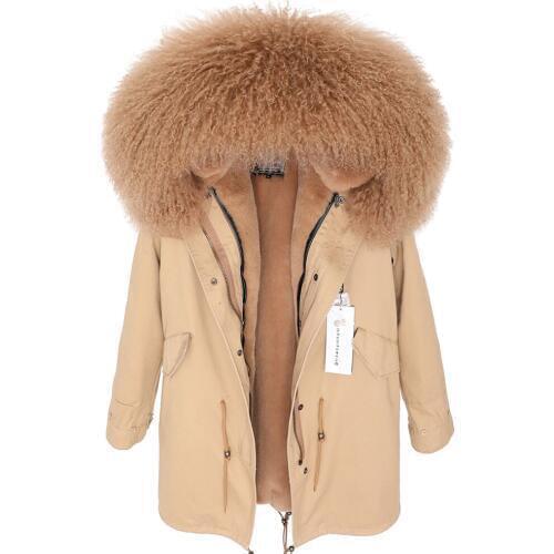 Maomaokong fashion womens clothing Oversized Lamb fur collar Parker Plus velvet Thicken Loose coat coat