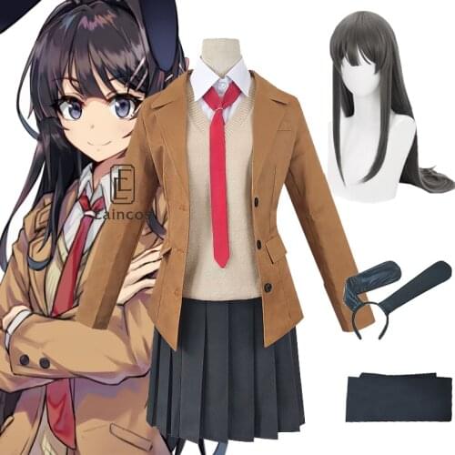 Anime Sakurajima Mai Cosplay Costume Wigs Seishun Buta Yarou Series Women School Uniforms Halloween Party Costumes