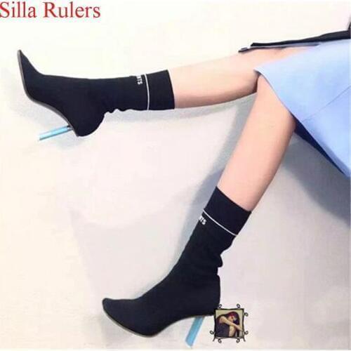 New Fashion Design Lighter High Heels Stretch Women Boots Sock Jersey Autumn Ankle Boots Ladies Shoes Woman Booties Botas Mujer