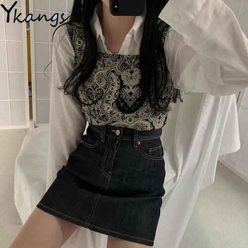 Vintage Floral Printed Attack on Titan Korean Style Crop Tops Female Summer Sexy Harajuku Streetwear Long Sleeve Womens T-shirt