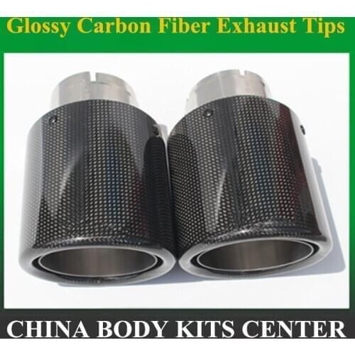1 Piece 89MM Outlet Glossy Carbon Fiber exhaust tip Stainless Steel Universal Muffler tips exhaust pipe